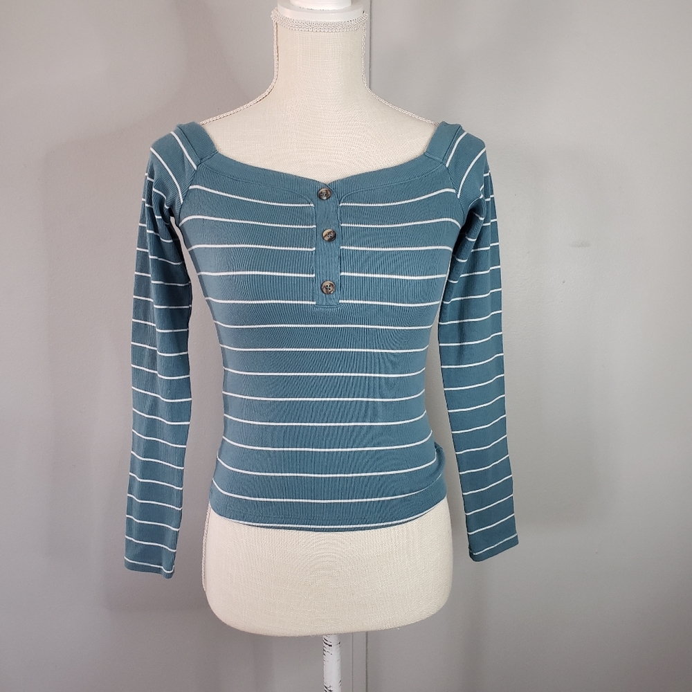 Aero Seriously Soft Turquoise Stripe Long Sleeve Top
